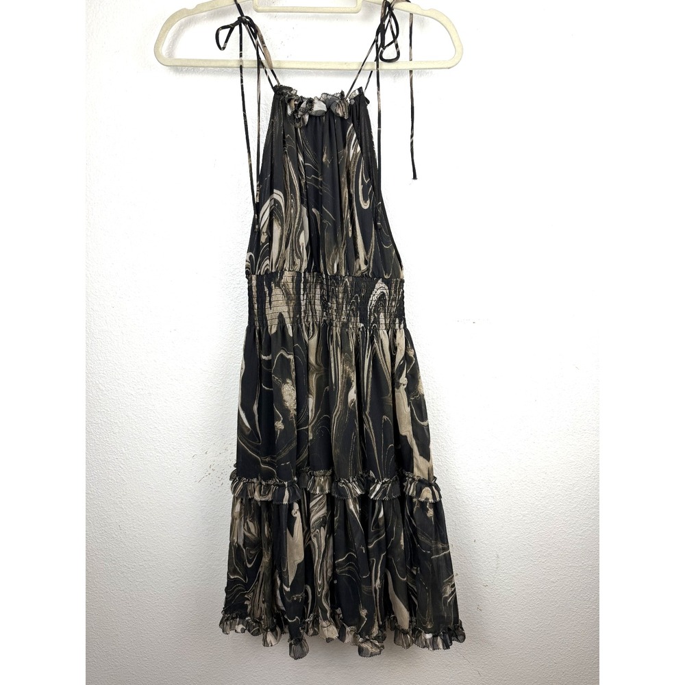 NWT Banana Republic Halter Mini Dress Marble Print in Green & Tan Size PXS - Picture 2 of 11